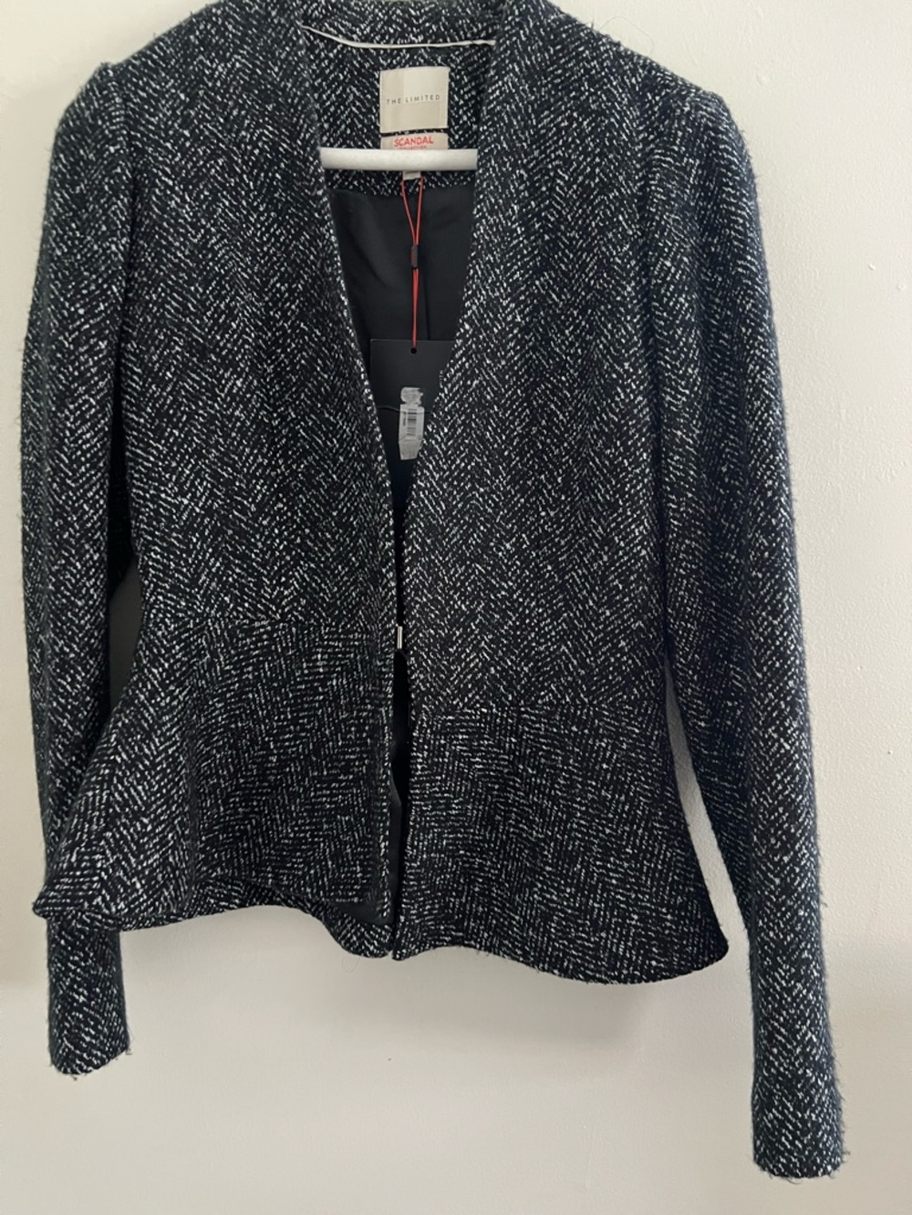 The Limited Black & White Tweed Zip-Front Blazer